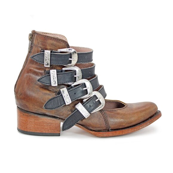 Freebird by Steven ‘Scarlett’ Olive Brown Multi-Buckle Ankle Boots: Size 7 M - Picture 2 of 9